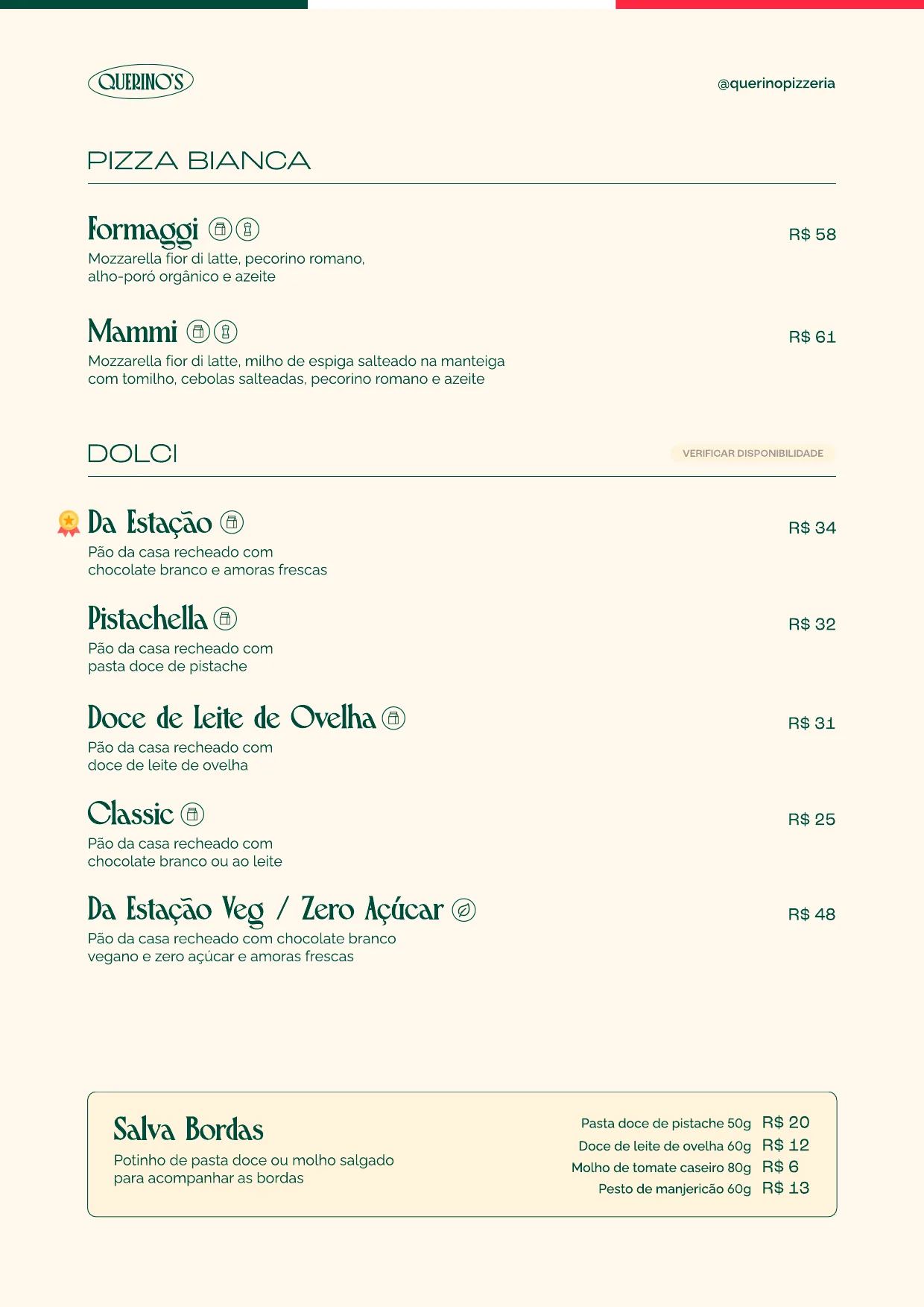 Pagina 1 do cardapio de Dolce