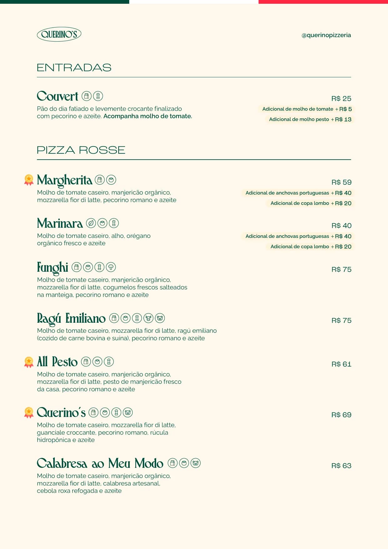Pagina 1 do cardapio de Pizzas